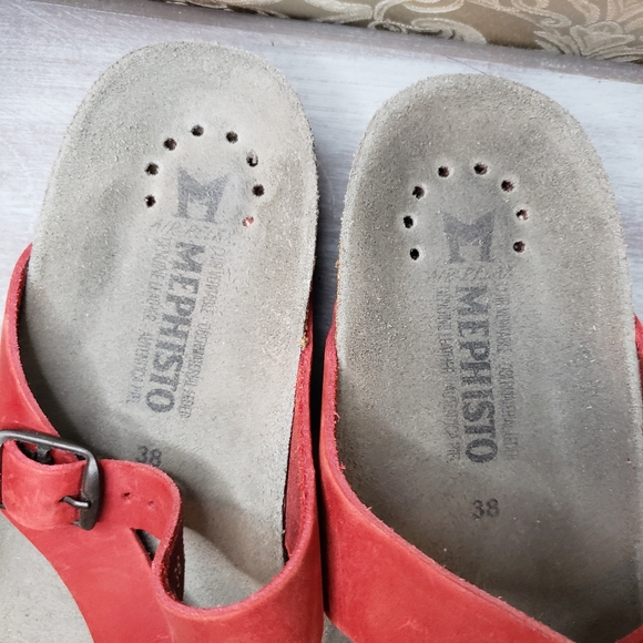 Mephisto Red Leather Footbed Sandals Women's Size 7-7½ (size 38) (sb205) - Picture 3 of 13
